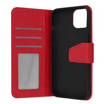 Usnjena torbica za Iphone 13, vrhunska kakovost, šivi in magnetni zavihek - rdeca
