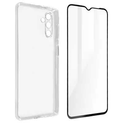 Samsung Galaxy A13 5G in A04s 360° Protection Pack: ovitek iz mehkega silikonskega gela, kaljeno steklo, obris crn - prozoren