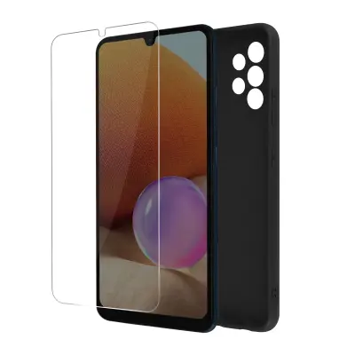 Popolna zašcita Samsung Galaxy A32 4G, mat crn silikonski ovitek Kaljeno steklo proti prstnim odtisom