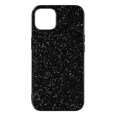 Ovitek za iPhone 13 z reliefnimi blešcicami, kovinsko trd - crn