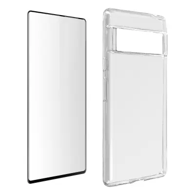 Google Pixel 6 Pro 360° Protection Pack: mehak silikonski gel ovitek iz kaljenega stekla Contour Black - prozoren