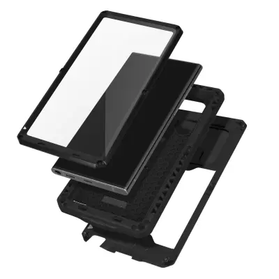 Ultra ojacen etui za Samsung Galaxy S22, odporen proti udarcem, s stojalom, standardnim drsnim pokrovom kamere IP54 - crn