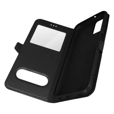 Zašcitna torbica za Samsung Galaxy A03s in A02s, dvojno okence in dvojni magnetni jezicek - crna