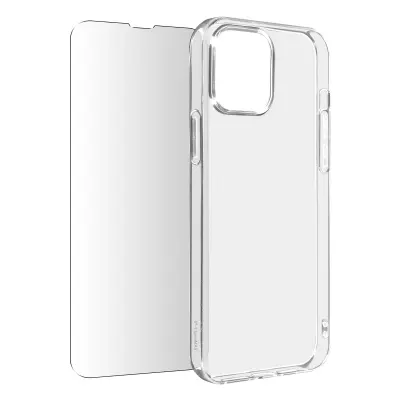 iPhone 13 360° Protection Pack: Ovitek iz mehkega silikonskega gela iz kaljenega stekla - prozoren
