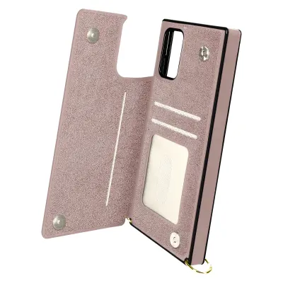 Ovitek z vrvico za Samsung Galaxy S20, odporen proti udarcem, z varnim držalom za kartico - rožnato zlato