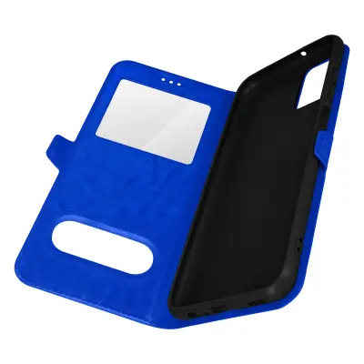 Zašcitna torbica za Samsung Galaxy A03s in A02s, dvojno okence in dvojni magnetni jezicek - modra