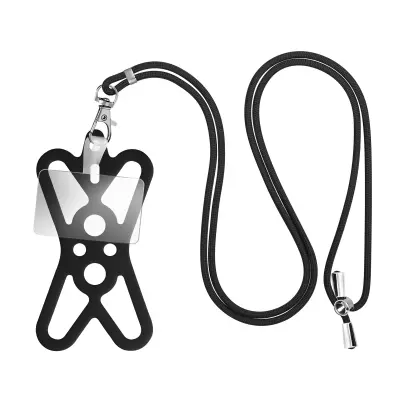 Vrvica za pametni telefon, nastavljiva najlonska vrvica z univerzalnim silikonskim kavljem – crna