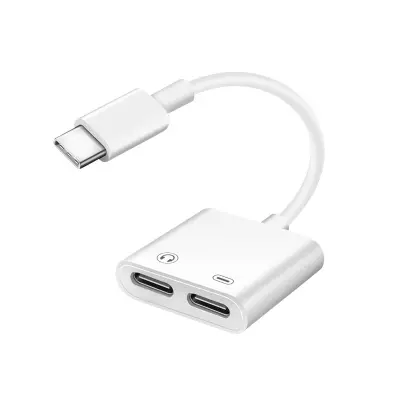 USB-C moški na dvojni USB-C ženski adapter, avdio polnjenje - belo