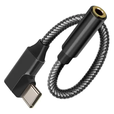 USB-C na 3,5 mm ženski avdio adapter, poševna oblika z 12 cm dolžine - crn