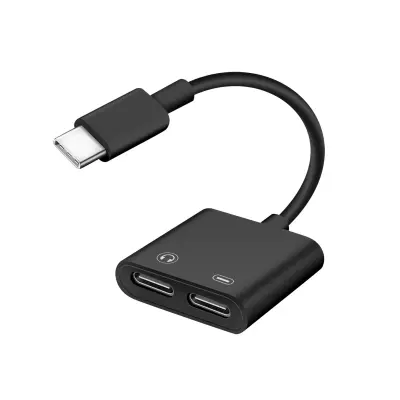 USB-C moški na dvojni USB-C ženski adapter, avdio polnjenje - crn