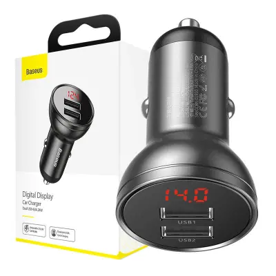 Avtomobilski polnilnik Baseus Digital Display Dual USB 4,8 A 24 W siv
