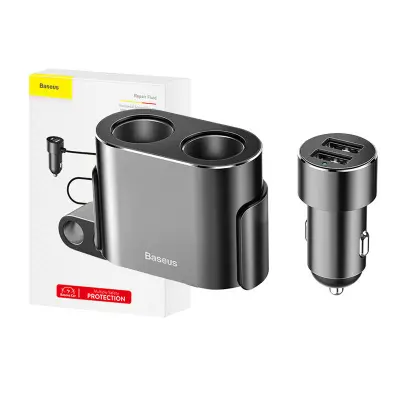 Baseus Razdelilnik vtičnic za vžigalnik 2xUSB 3,1A 100W (črn)