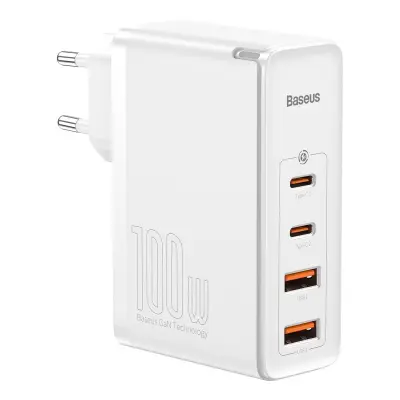 Potovalni polnilec Baseus GaN2 Pro Quick 2x USB + 2x USB-C, 100W, EU (bel)