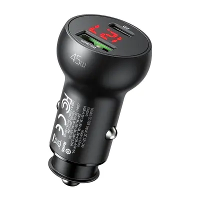 Avtopolnilec Mcdodo CC-7030, USB + USB-C, z zaslonom, 45 W (črn)