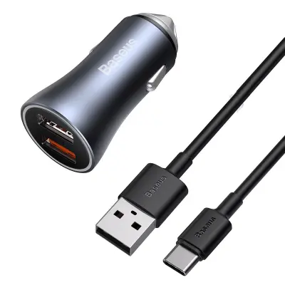 Avtopolnilec Baseus Golden Contactor Pro, 2x USB, 40W + kabel USB na USB-C 1m (siv)