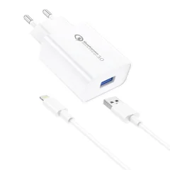 Stenski polnilec Foneng EU13 + kabel USB v Lightning, 3 A (bel)