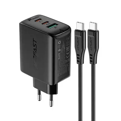 Stenski polnilec Acefast A13 PD 65W, 2x USB-C + USB (črn)