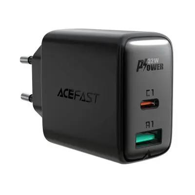 Stenski polnilec Acefast A5 PD32W, USB + USB-C (črn)