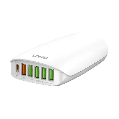 Stenski polnilec LDNIO A6573C, 5x USB, 65W, 1,5m (bel)
