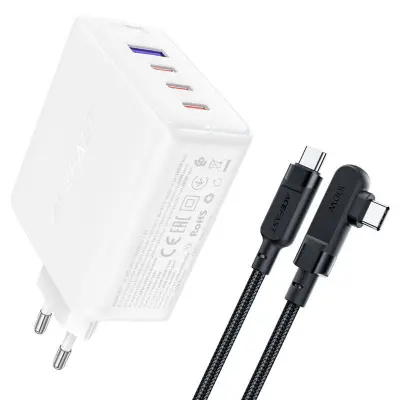 Stenski polnilec Acefast A37 PD100W GAN, 4x USB, 100W (bel)