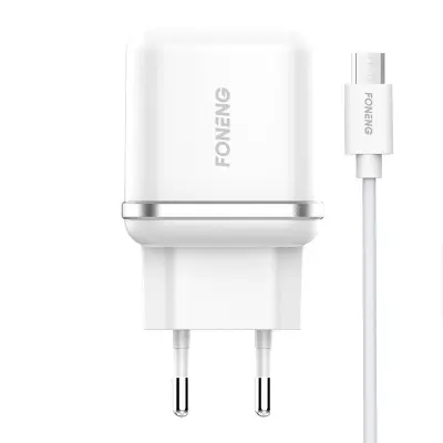 Stenski polnilec Foneng EU20 + dvojni USB na Micro USB