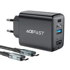 Stenski polnilec Acefast A17, 65W GaN + kabel USB-C (črn)