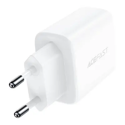 Stenski polnilec Acefast A25, USB + USB-C, PD 20W (bel)
