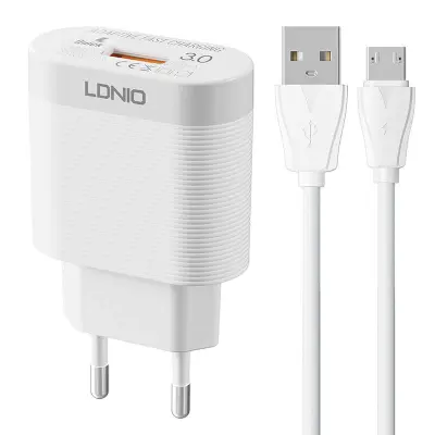 Stenski polnilec LDNIO A303Q USB 18W + MicroUSB kabel
