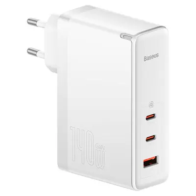 Stenski polnilec Baseus GaN5 Pro 2xUSB-C + USB, 140W (bel)