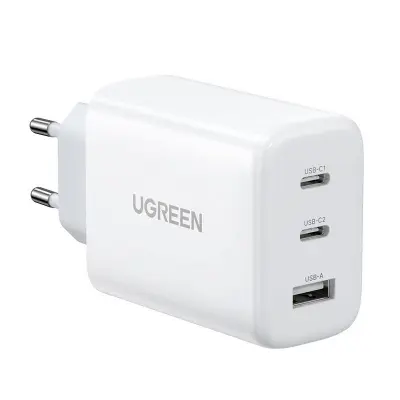 Stenski polnilec UGREEN CD275, 2x USB-C, 1x USB, 65W (bel)
