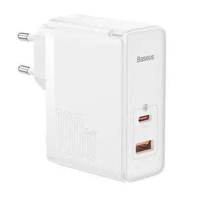 Stenski polnilec Baseus GaN5 Pro USB-C + USB, 100W + 1m kabel (bel)