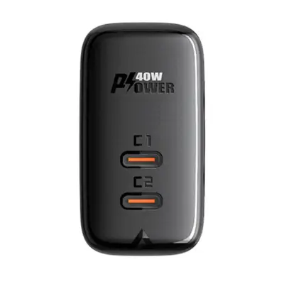 Stenski polnilec Acefast A9, 2x USB-C, PD 40W (czarna)