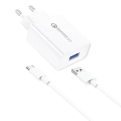 Stenski polnilec Foneng EU13 + kabel USB v USB-C, 3 A (bel)