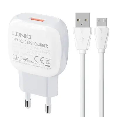 Stenski polnilec LDNIO A1306Q 18W + MicroUSB kabel