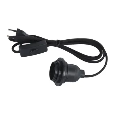 Električni kabel za luč E27 s stikalom črn 180 cm