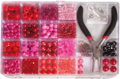 Perle set s kleščami, rdeče/pink 180g 20x13,5 cm
