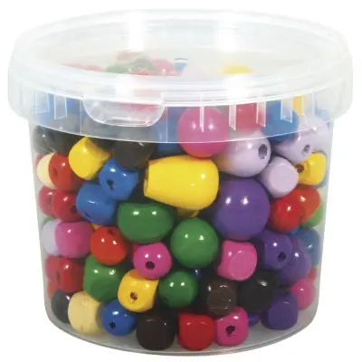 Lesene perle, različne barve, 16-25 mm o, posoda 350 g