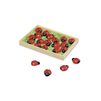 Okraski: pikapolonice v škatli, 1,5 cm, 18 kom.