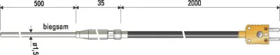 Potopno tipalo B+B Thermo-Technik MTE 1xK NL 500 -100 do 1000 °C K