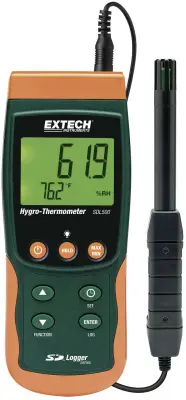 Extech SDL500 merilnik vlažnosti (higrometer)  5 % rF 95 % rF funkcija zapISOvanja podatkov\, prikaz rosišča/opozorilo pred plesnijo