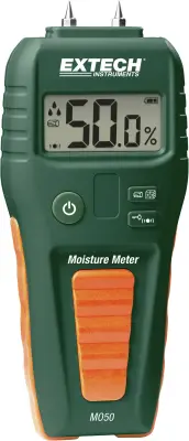 Extech MO50 merilnik vlažnosti materialov Merilno območje vlage v zgradbah (območje) 1.5 do 33 % vol Merilno območje vlage lesa (območje) 5 do 50 % vo