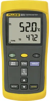 Temperaturna merilna naprava Fluke 52 II -250 do +1372 °C tip tipala J\, K\, T\, E kalibracija narejena po: delovnih standardih\,
