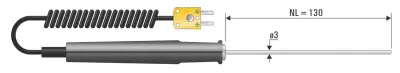 Potopno tipalo tipa K s Ø 3 mm in ročajem · Merilno območje: od -50 do +1.150 °C Potopno tipalo B+B Thermo-Technik THF 1xK NL -50 do 1150 °C K