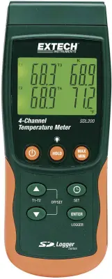 Merilnik temperature Extech SDL200 -199 do +1700 °C vrsta tipala: K, J, T, E, R, S, Pt100 z zapisovalnikom podatkov-Funktion kalibracija narejena po: