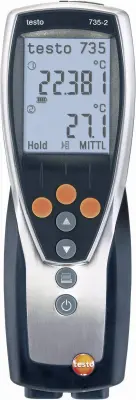 Merilnik temperature testo 735-2 -200 do +1370 °C vrsta tipala: K\, Pt100 kalibracija narejena po: delovnih standardih