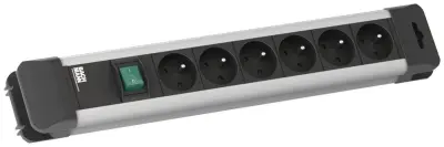 Bachmann 330.101F razdelilna letev s stikalom  aluminij\, črna vtičnica 1 kos