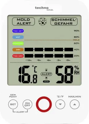Techno Line WS 9422 merilnik vlažnosti (higrometer)  20 % rF 95 % rF prikaz rosišča/opozorilo pred plesnijo