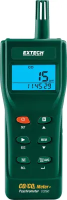 Ogljikov monoksid (CO) - in ogljikov dioksid (CO)2) Merilna naprava CO260 Extech CO260 merilnik ogljikovega dioksida 0 - 9999 ppm