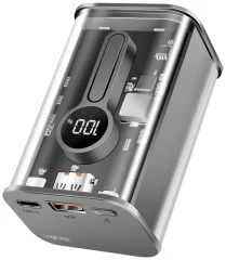 Power bank 10000 mAh\, 1x USB-A\, 1x USB-C\, z zaslonom\, PD &amp\, QC\, transp. LogiLink PA0306 akumulatorski paket 10000 mAh  Li-Ion  transparentna