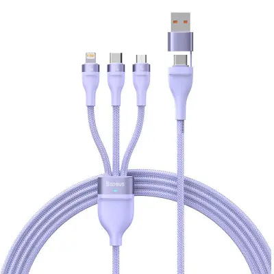 3v1 USB kabel Baseus Flash Series 2, USB-C + micro USB + Lightning, 100W, 1,5 m (vijoličen)